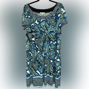 Paisley Print Dress - Blue and Black